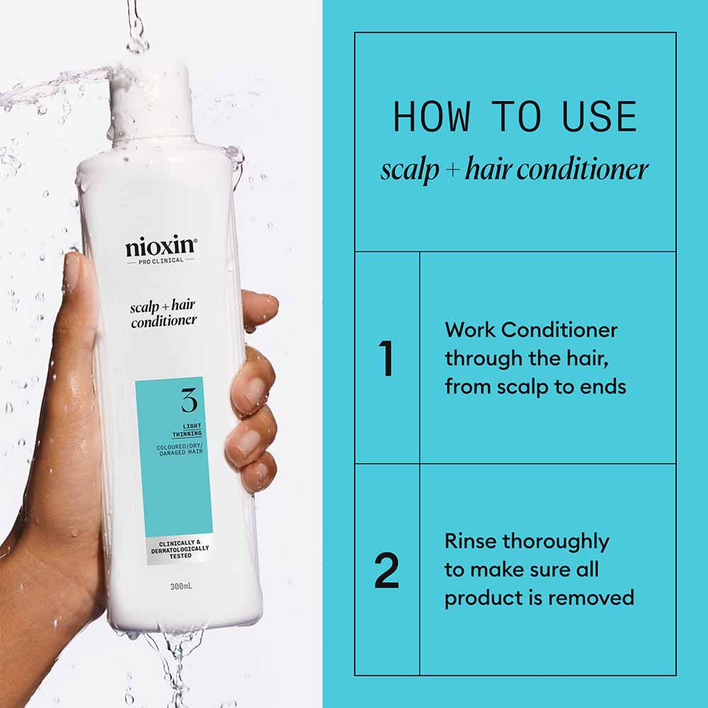 Nioxin System 3 Scalp + Hair Thickening Conditioner for Coloured, Dry and Damaged Hair with Light Thinning 300ml / 1L