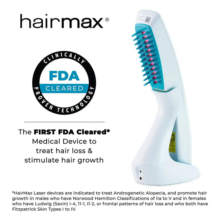 HairMax Ultima 12 Classic LaserComb hair growth device
 with FDA clearance label