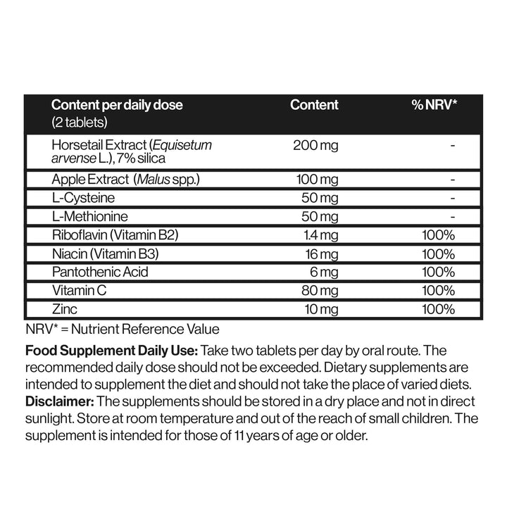 Scandinavian Biolabs Hair Nutrient Tablets – back label with ingredients