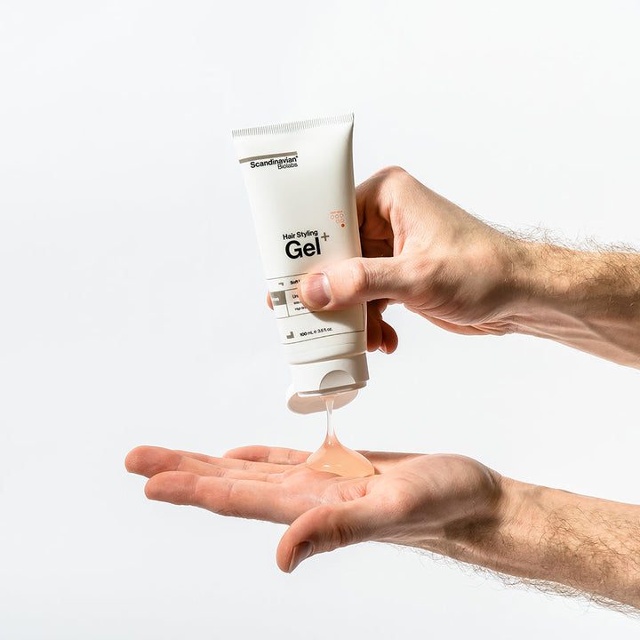 Scandinavian Biolabs Styling Gel in hand – texture-ready application