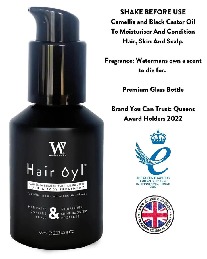 Watermans camellia & black castor hair growth oil & body hydration, Blow Outs